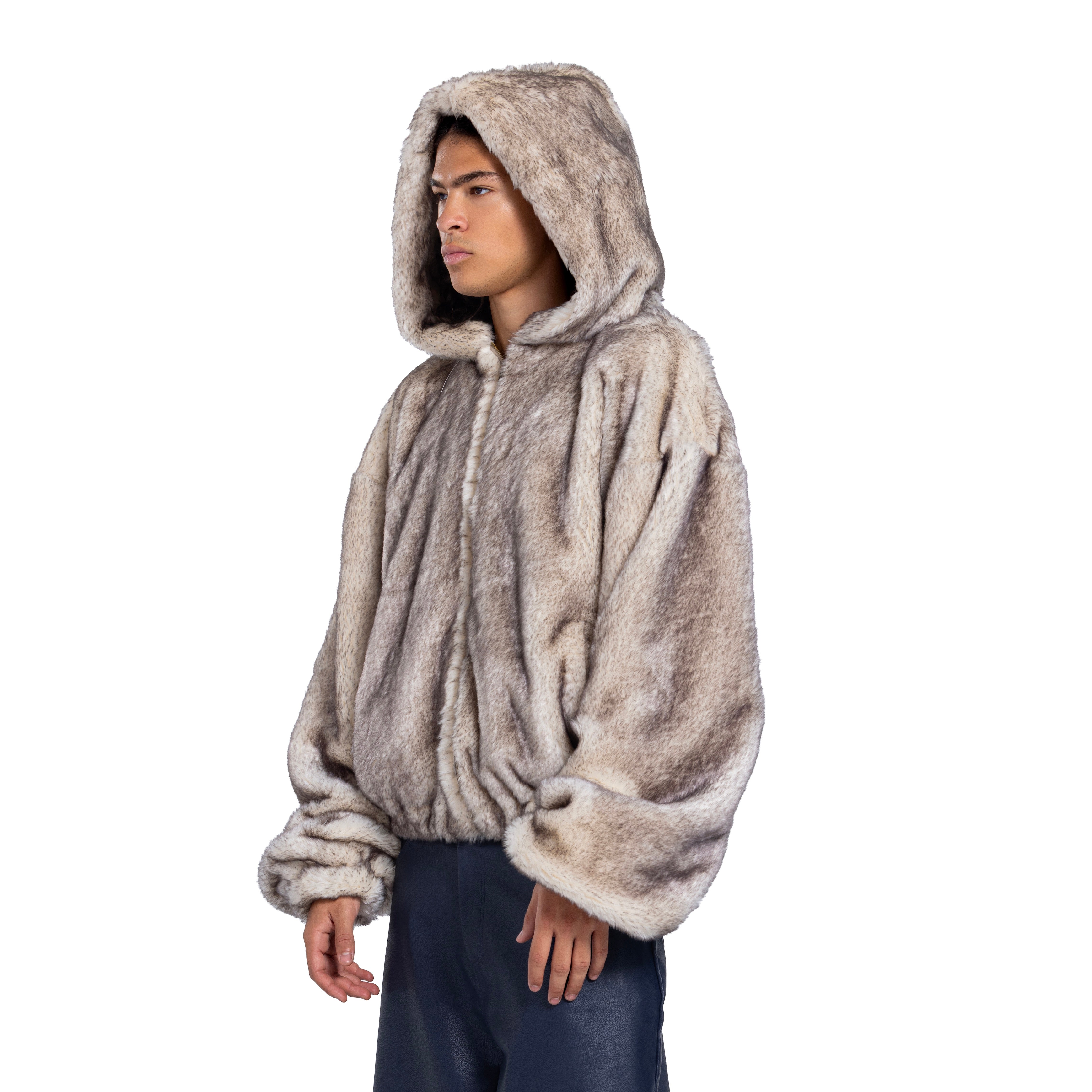 EMBROIDERED FUR ZIP-UP