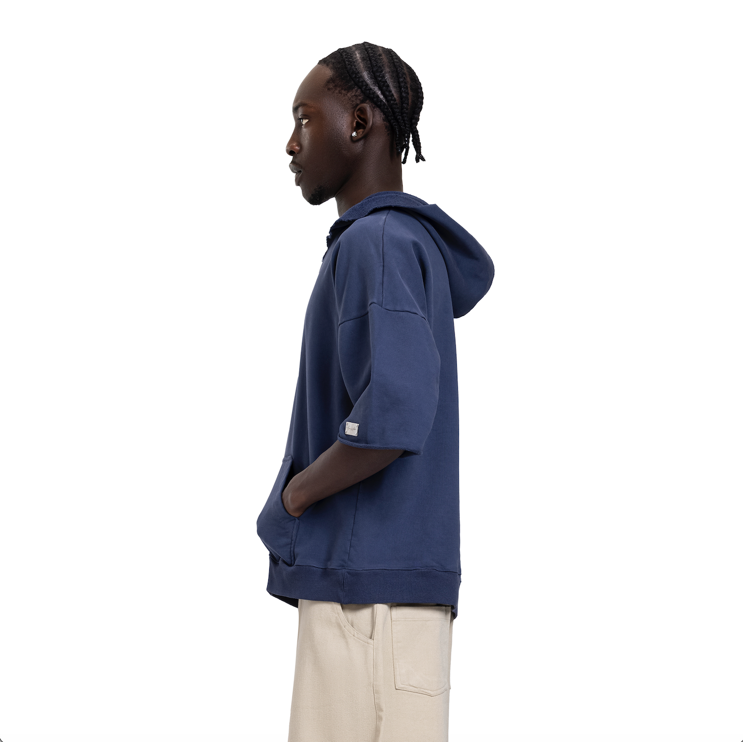 WASHED HALF SLEEVE HOODIE