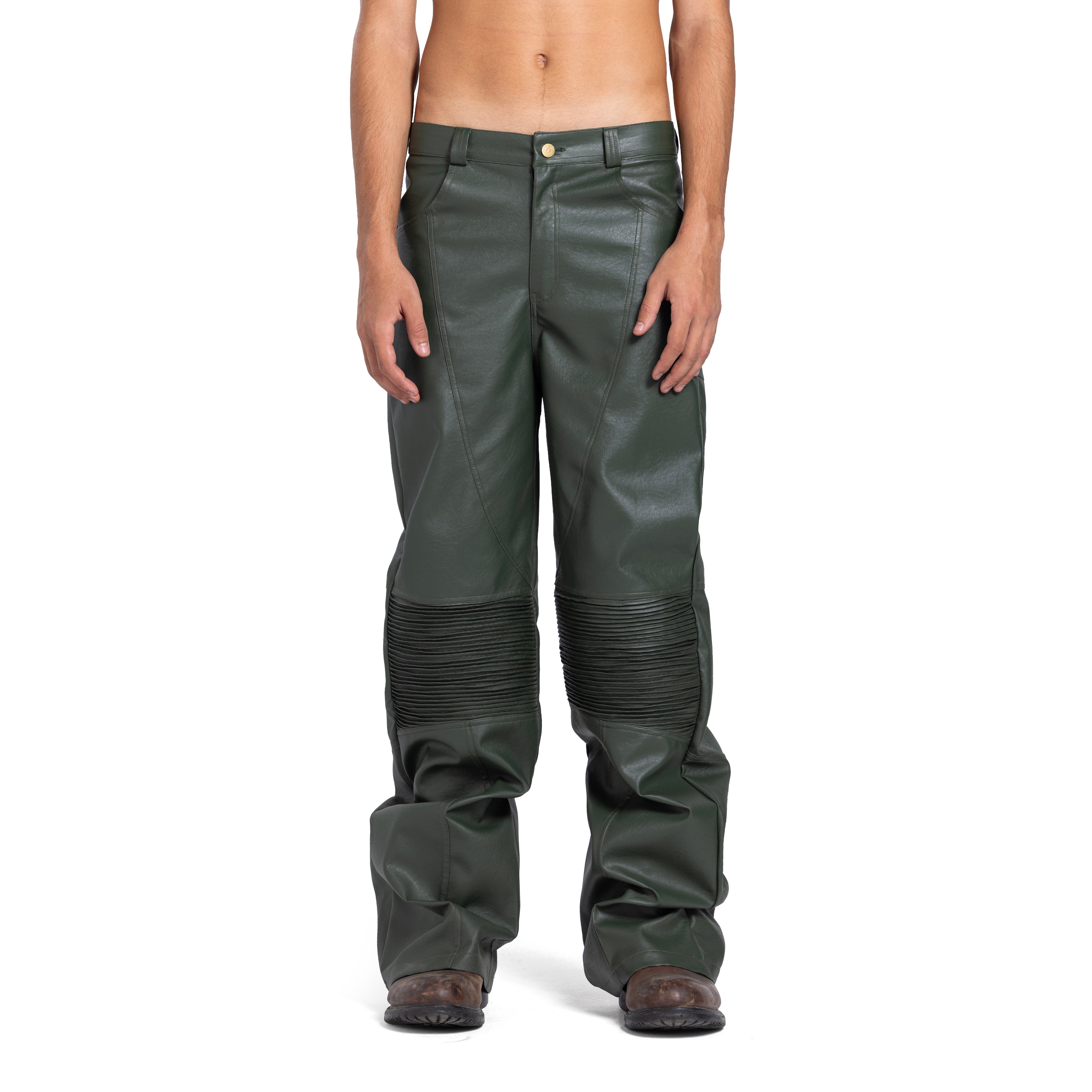 MENS ARMY LEATHER PANTS