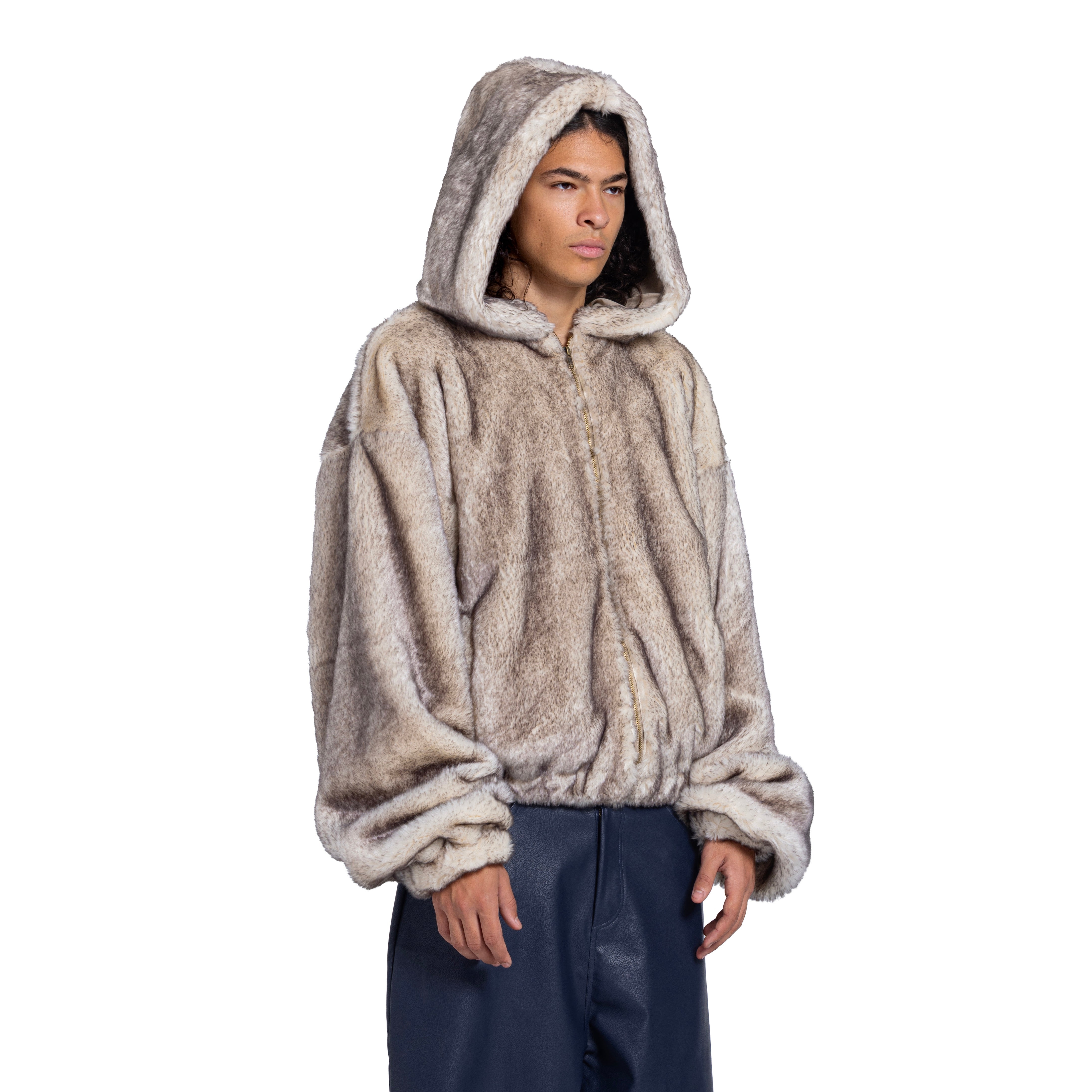 EMBROIDERED FUR ZIP-UP